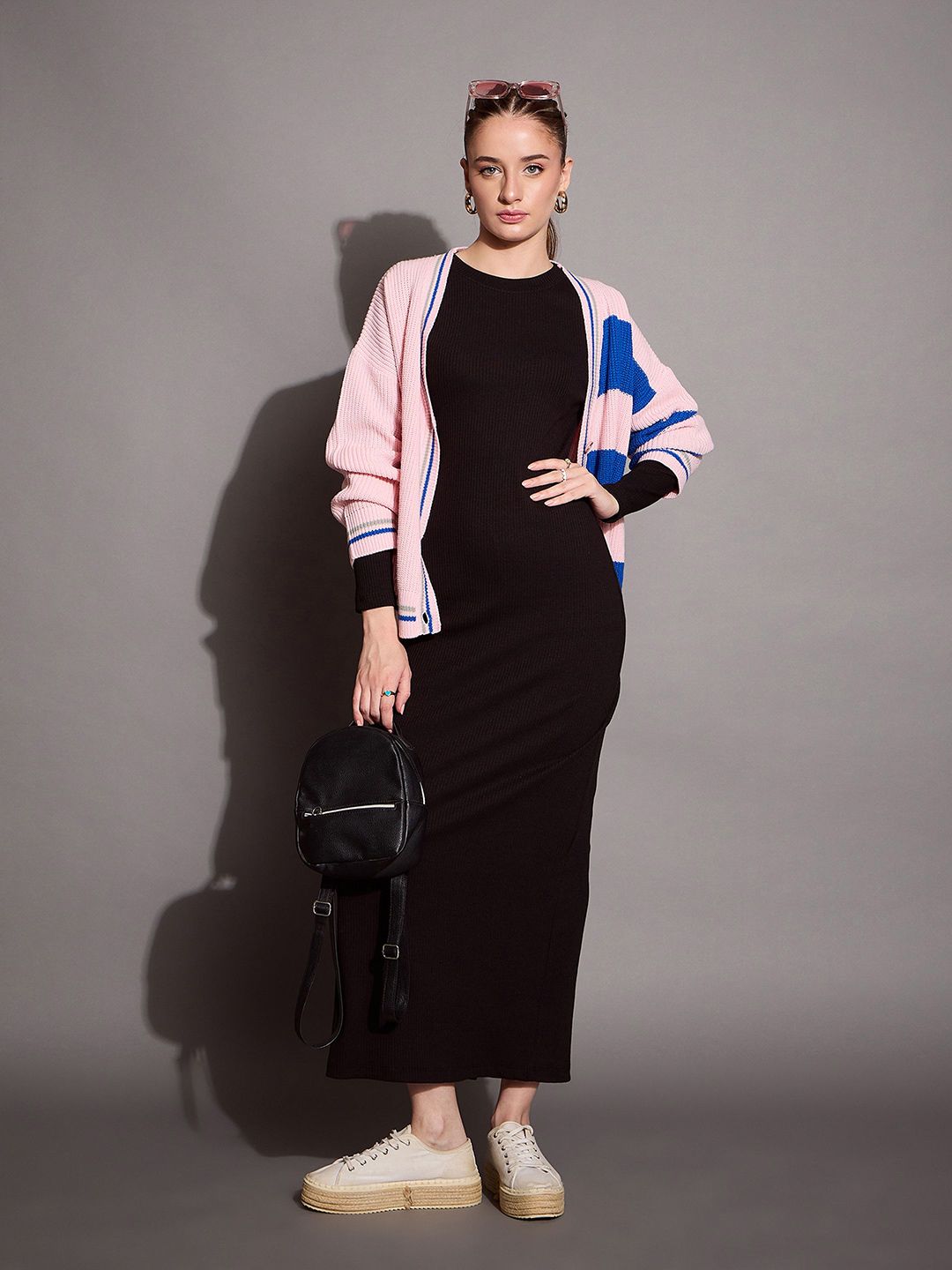 SASSAFRAS BASICS Solid Round neck Bodycon Maxi Dress