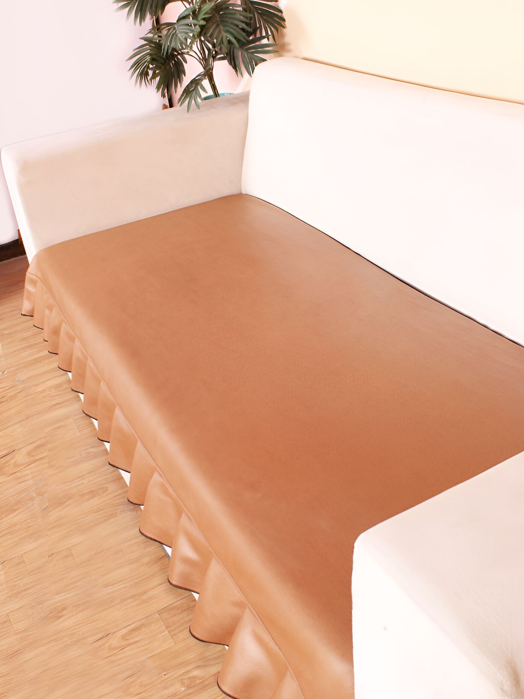 STITCHNEST Brown Leatherite Regular Sofa Cover