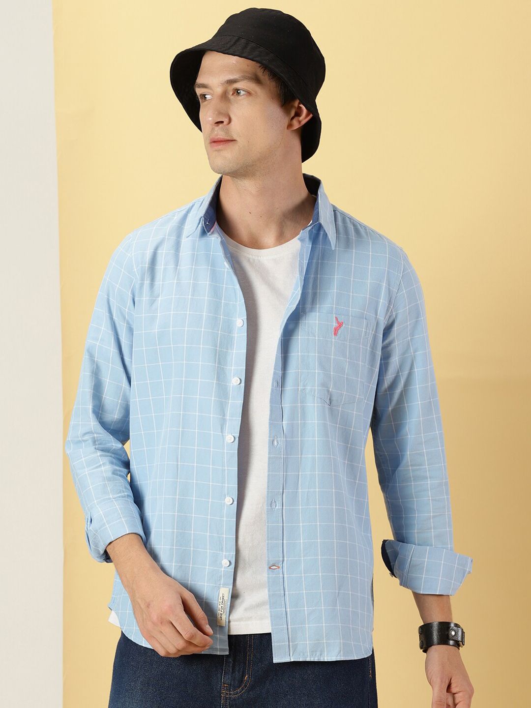 Thomas Scott Windowpane Checks Classic Slim Fit Cotton Casual Shirt
