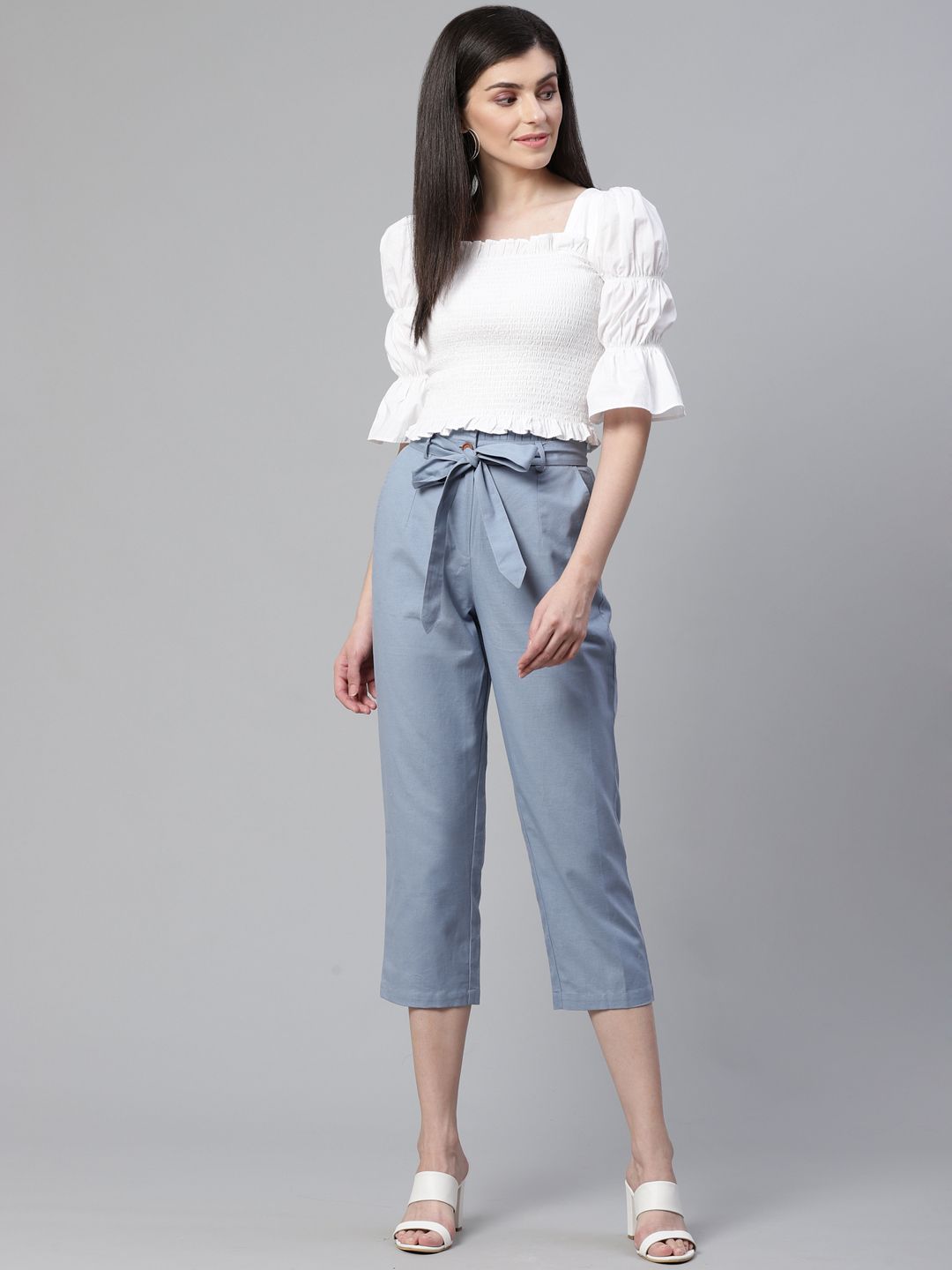 STREET 9 White Smocked Fitted Pure Cotton Top