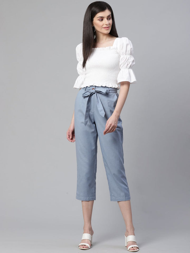 STREET 9 White Smocked Fitted Pure Cotton Top
