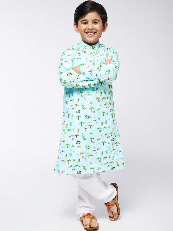 SOJANYA Boys Sea Green Floral Printed Kurta