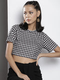 SASSAFRAS Black & White Geometric Print Crop Top