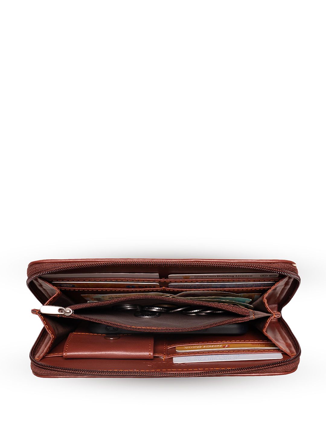 ZOUK Women Black & Brown Abstract Printed Zip Around Wallet