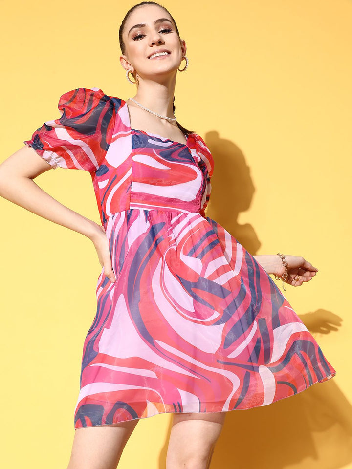 Berrylush Abstract Printed Fit & Flare Mini Dress