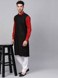 SOJANYA Lelaki Kurta Lurus Pepejal Hitam & Merah