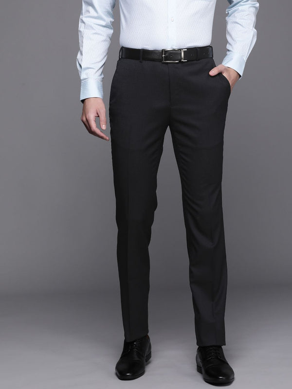 Raymond Men Mid-Rise Self Design Slim Fit Textured Formal Trousers