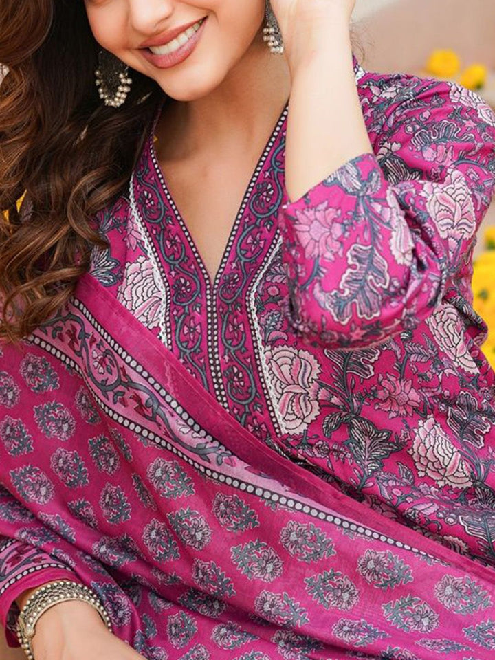 KALINI Women Floral Printed Pleated Kurta with Palazzos & With Dupatta