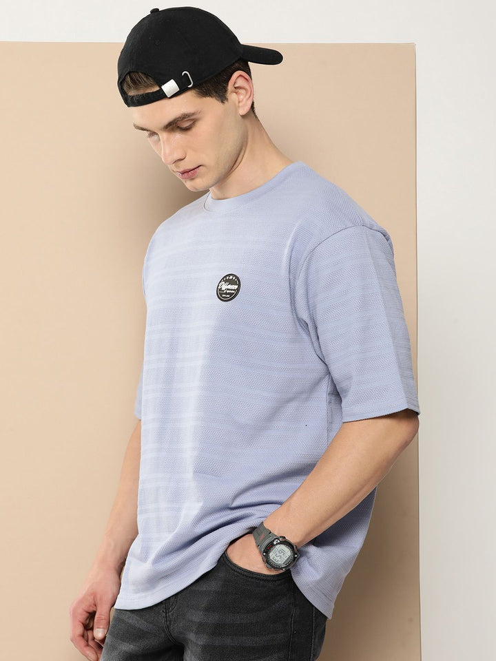 Difference of Opinion Men Self Design Applique Oversized T-shirt