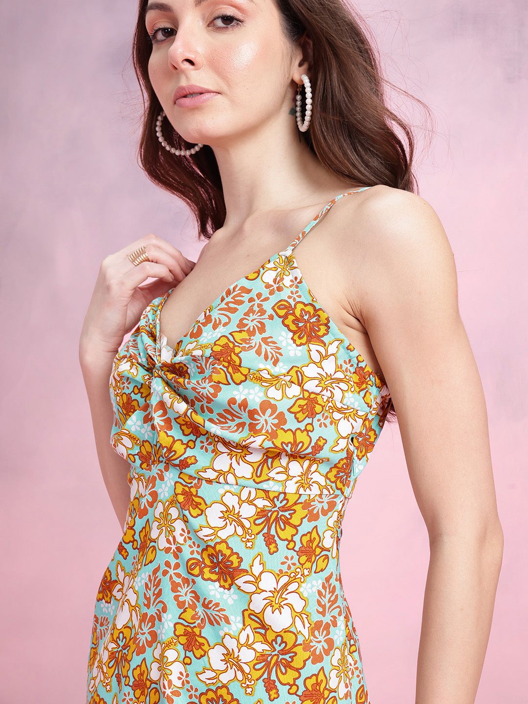 DressBerry Twisted Floral Printed Mini Dress