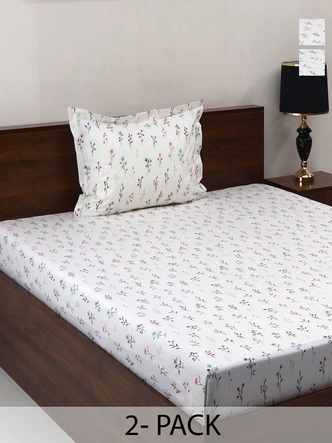 BOMBAY DYEING Vintage Green Printed Pure Cotton 180 TC  Bedsheet Set 1.52 m X 2.28 m