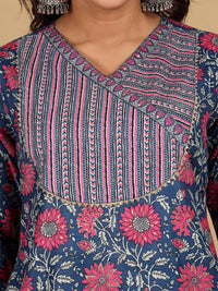Varanga Floral Printed V-Neck Gotta Patti Kurta With Trousers & Dupatta