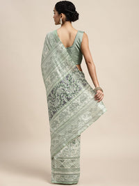 Saree mall Sea Green & White Ethnic Motifs Block Print Sarees