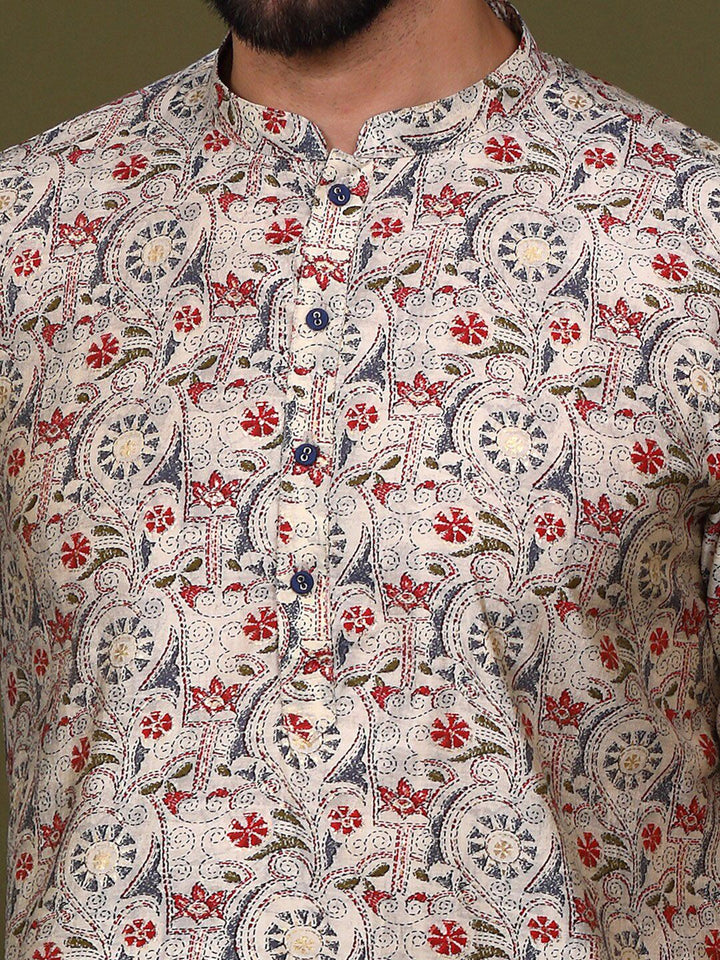KISAH Mandarin Collar Ethnic Motifs Printed Straight Kurta with Churidar