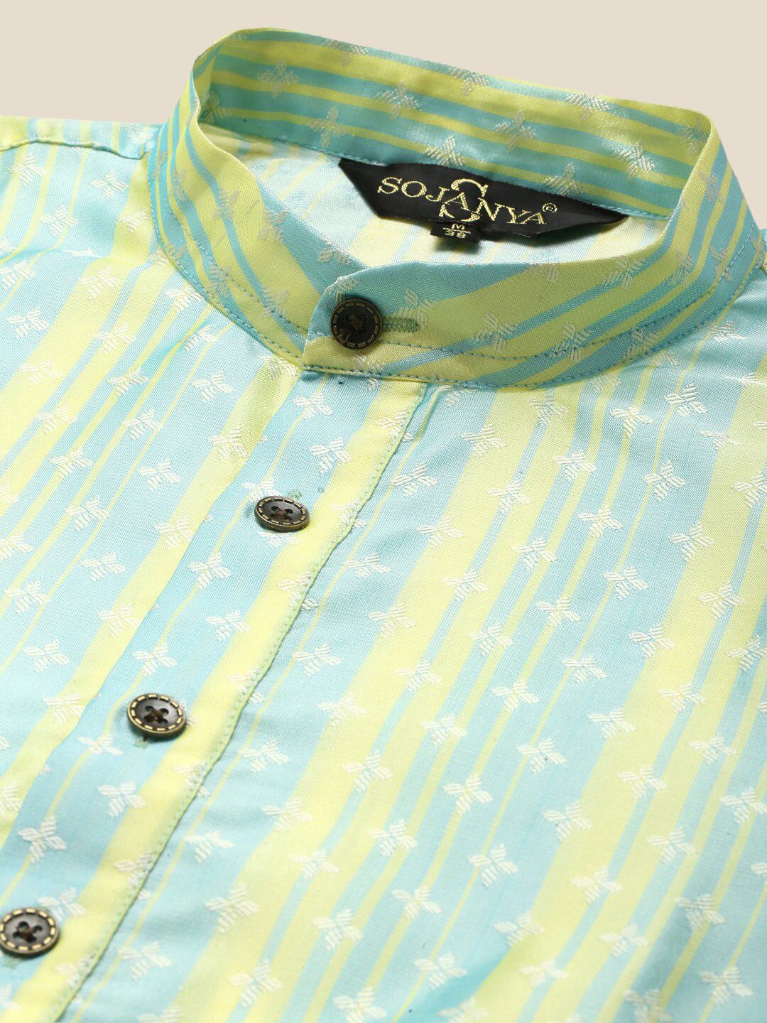 SOJANYA Men Green Floral Thread Work Kurta