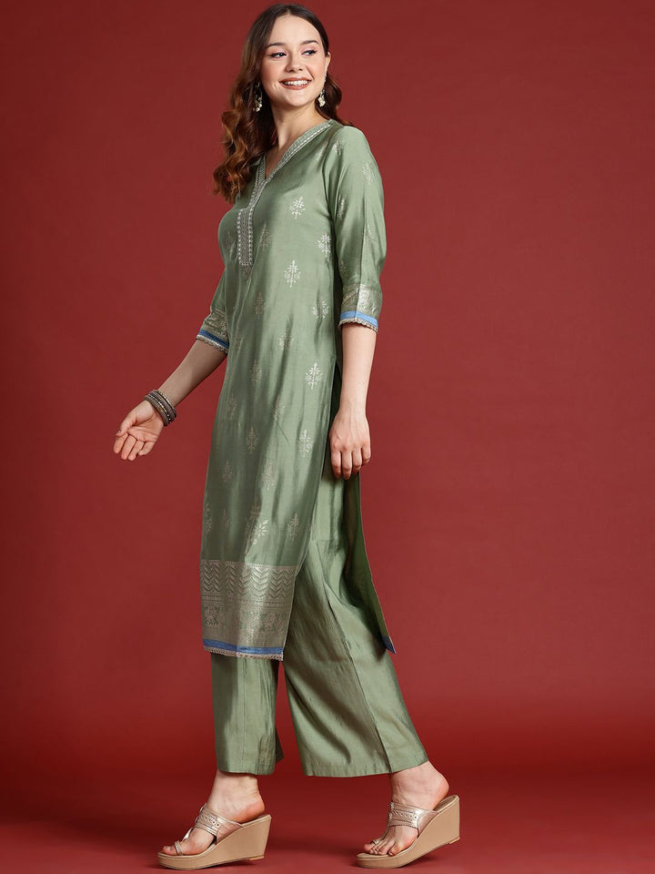 Anouk Printed Thread Work Kurta with Palazzos &  Dupatta