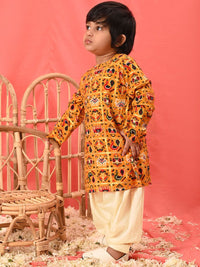 VASTRAMAY Boys Ethnic Motifs Patola Printed Band Collar Straight Kurta With Patiala