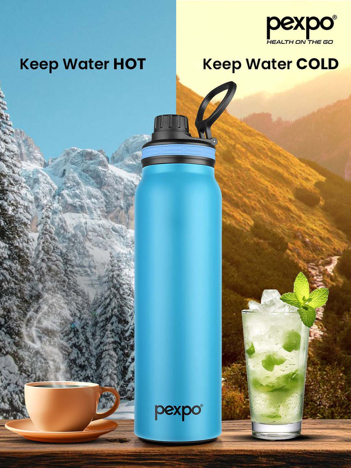 Pexpo Austin Blue Double wall Thermosteel Hot & Cold Blue Insulated Water Bottle 740ml