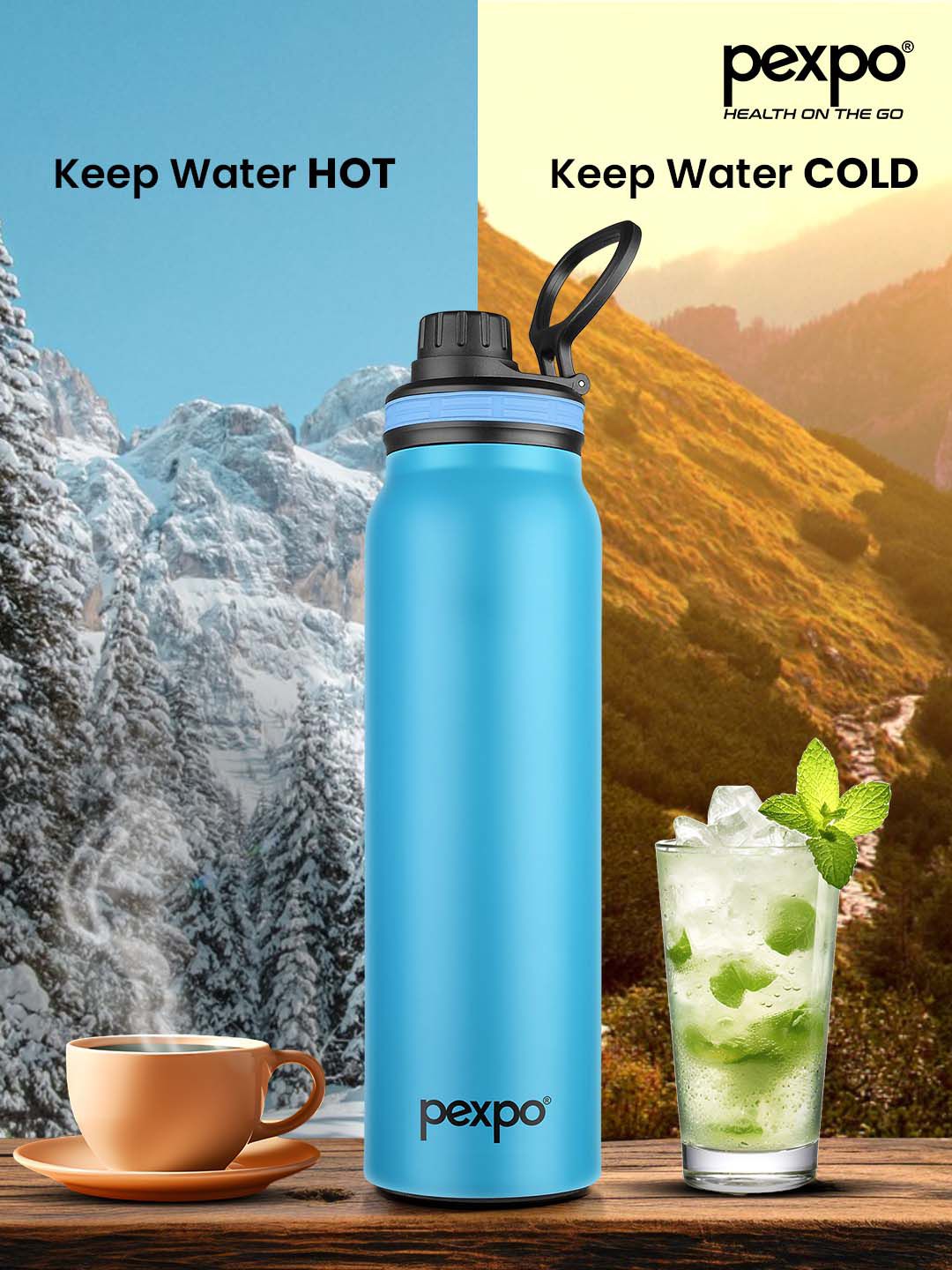 Pexpo Austin Blue Double wall Thermosteel Hot & Cold Blue Insulated Water Bottle 740ml