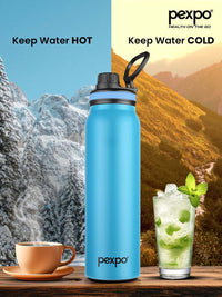 Pexpo Austin Blue Double wall Thermosteel Hot & Cold Blue Insulated Water Bottle 740ml