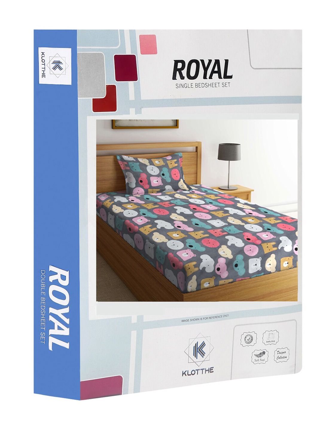 KLOTTHE Book Fold Grey & Pink Printed 300TC Single Bedsheet With 1 Pillow Cover