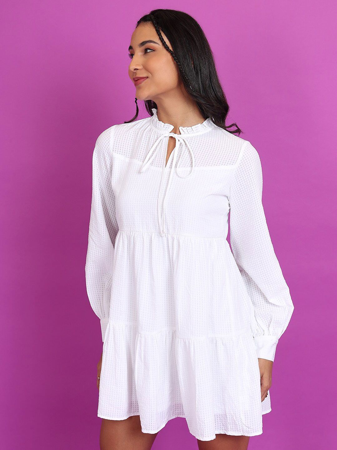 Tokyo Talkies White Checked Fit & Flare Mini Dress