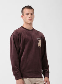 The Indian Garage Co Men Oversized Self Design Corduroy Crew Neck Sweatshirt