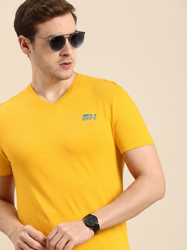 Menjadi t-shirt kapas tulen V-neck pepejal manusia