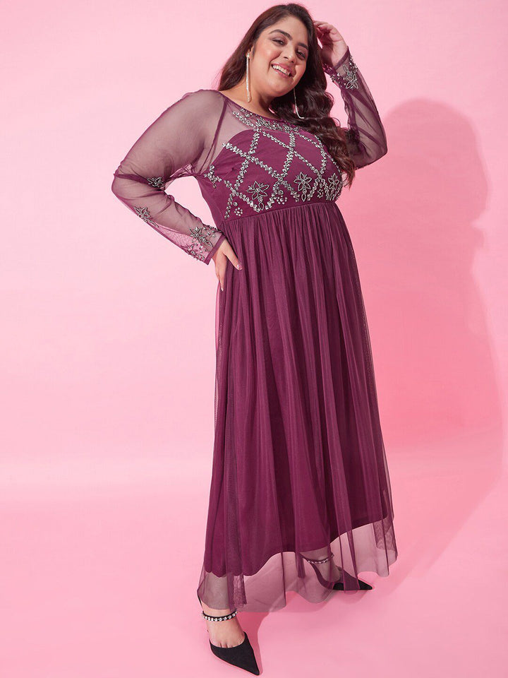 CURVY STREET Embellished Net Maxi Dress