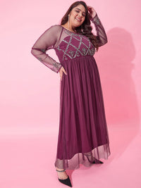 CURVY STREET Embellished Net Maxi Dress