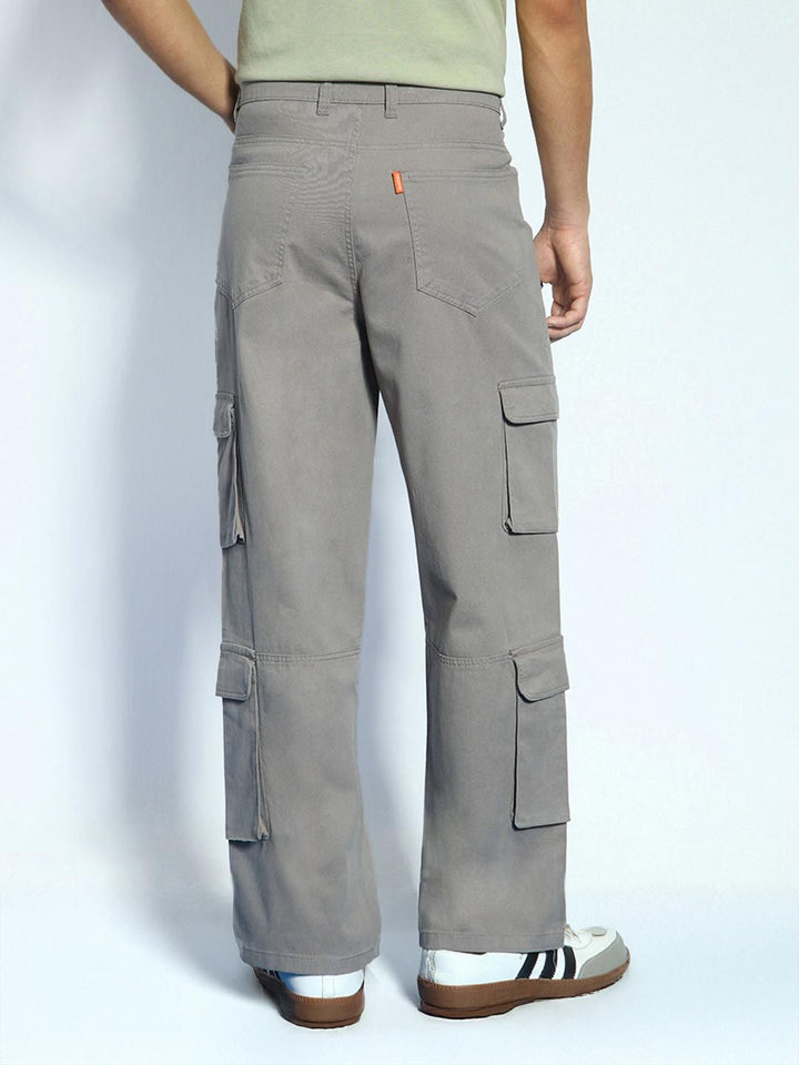 Urbano Fashion Men Grey Loose Baggy Fit Cargo Chino Pant with 8 Pockets Stretchable