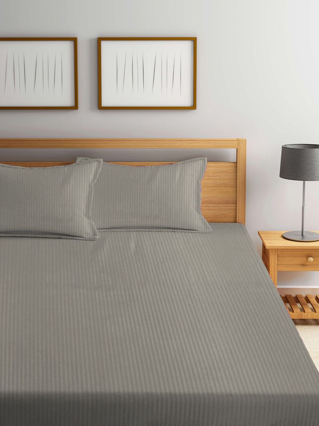KLOTTHE Beige Striped Dilengkapi 300 TC King Cadar Halus dengan 2 Sarung Bantal-250X225 sm