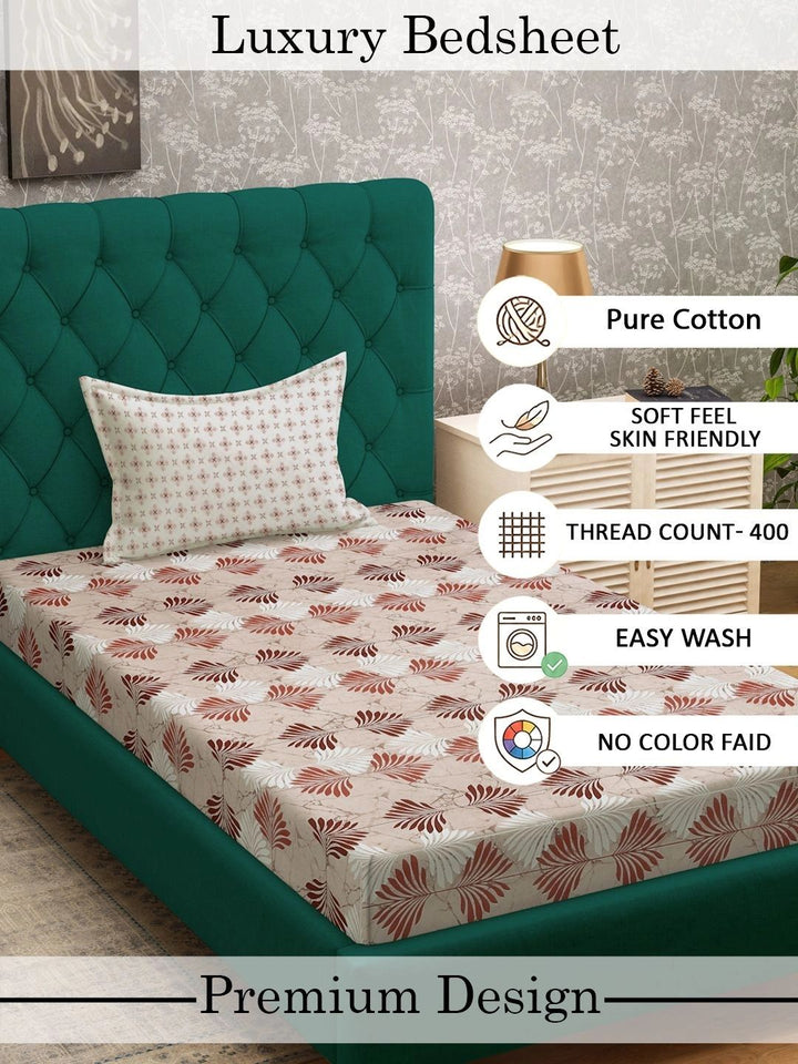 Myntra Elegant Homes Beige Floral 400 TC Single Bedsheet with 1 Pillow Covers