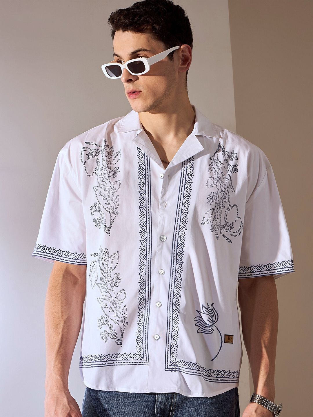 DENNISON Men Ethnic Hand Block Printed Oversized Shirt