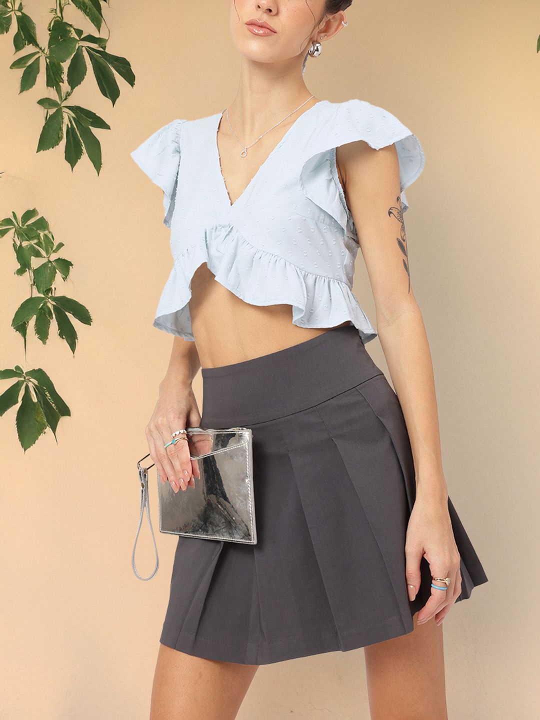 DressBerry Dobby Chic Ruffled Crop Top