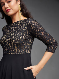 Miss Chase Women Self Design Side Pocketed Georgette Fit and Flare Dress