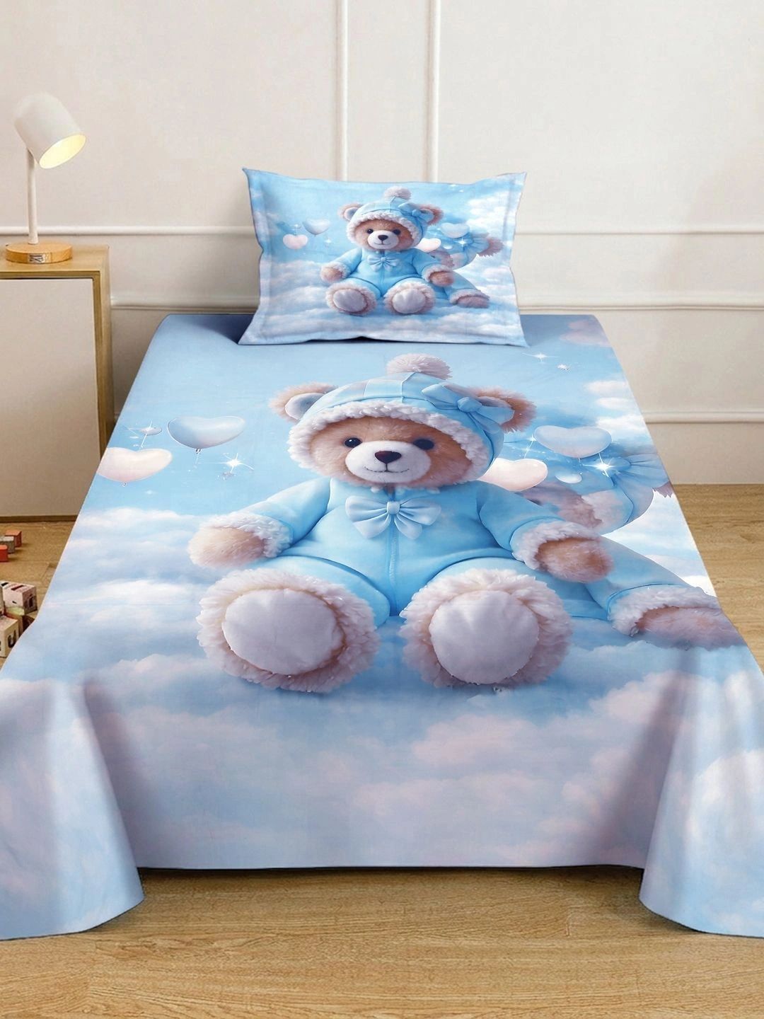Moda Rapido X KLOTTHE Watak Kartun Biru & Putih 400 TC Cadar Bujang dengan 1 Sarung Bantal