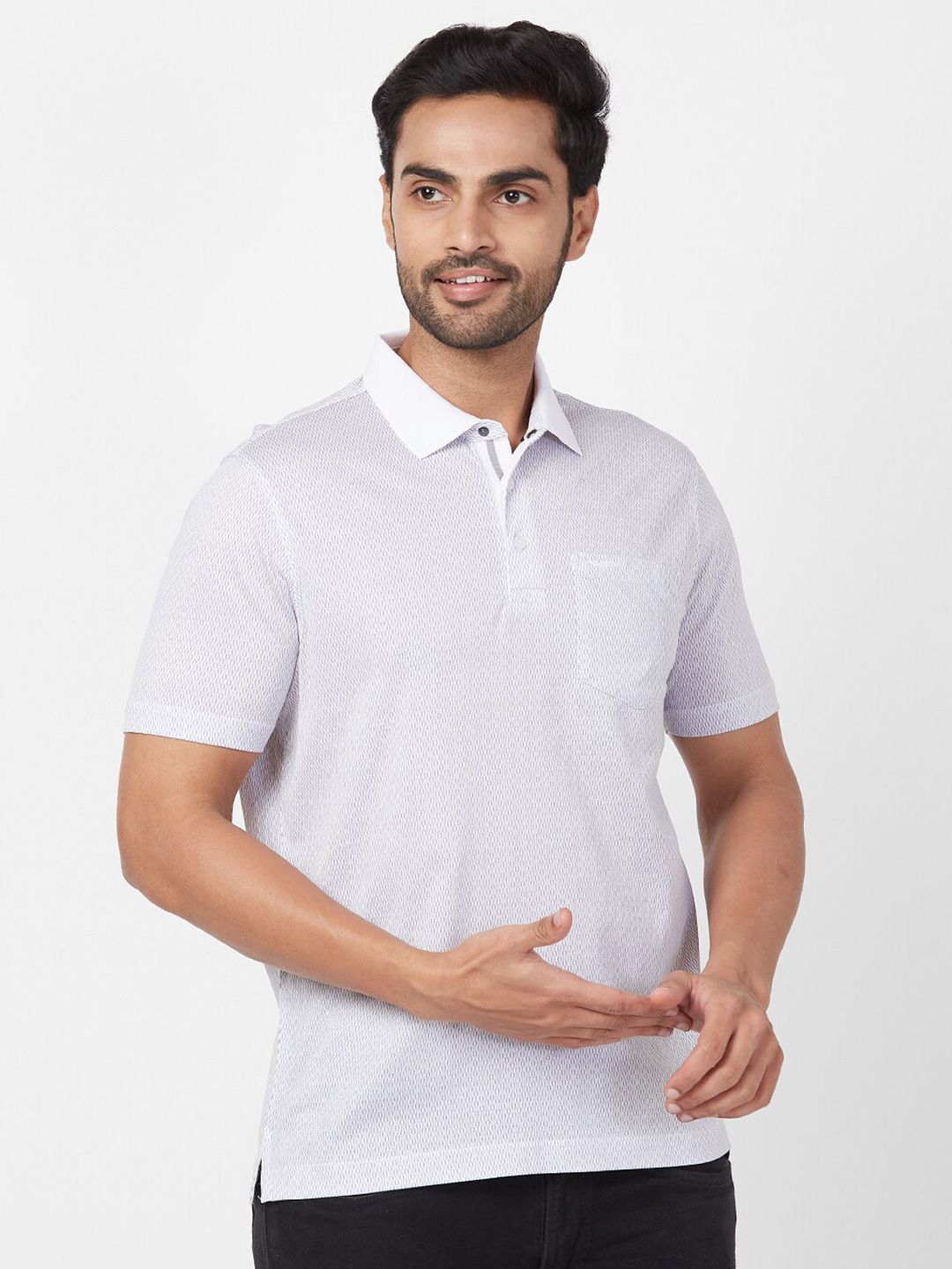 Park Avenue Geometric Printed Polo Collar Cotton Slim Fit T-shirt