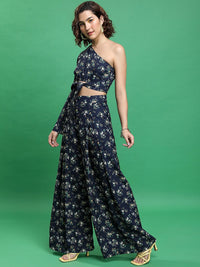Tokyo Talkies Floral Printed One Shoulder Crop Top With Printed Palazzos