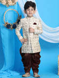 VASTRAMAY Infant Beige & Coffee Brown Woven-Design Sherwani Set