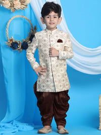 VASTRAMAY Infant Beige & Coffee Brown Woven-Design Sherwani Set