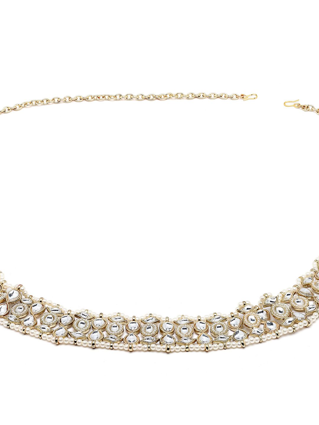 Karatcart Gold-Plated White Kundan-Studded & Pearl Beaded Waist Chain