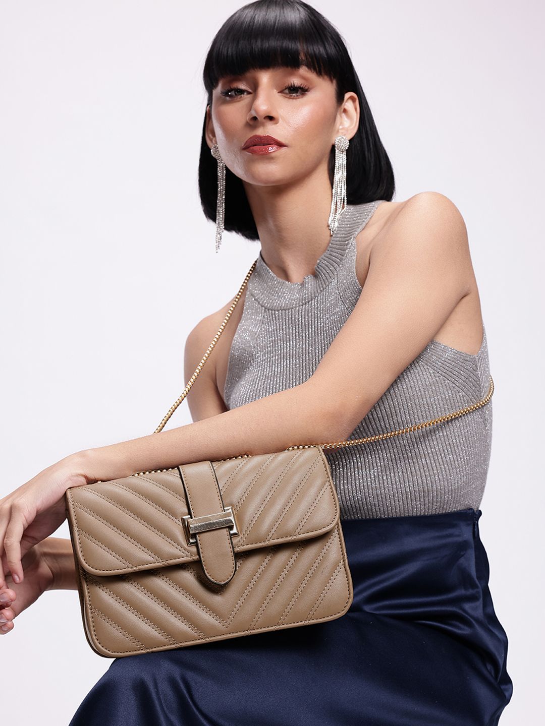 DressBerry Quilted Structured Shoulder Bag