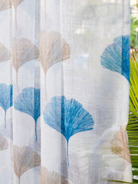 URBAN SPACE Blue & White Set of 2 Floral Sheer Door Curtain