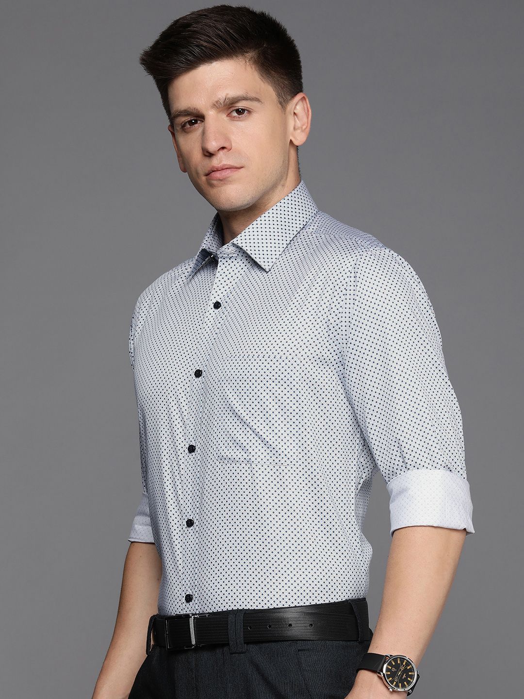 Raymond Pure Cotton Slim Fit Geometric Printed Formal Shirt