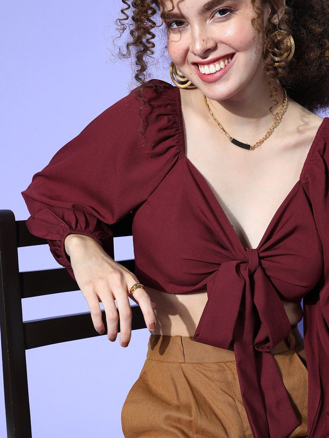 Berrylush Women Charming Maroon Solid Bustier Top