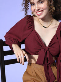 Berrylush Women Charming Maroon Solid Bustier Top