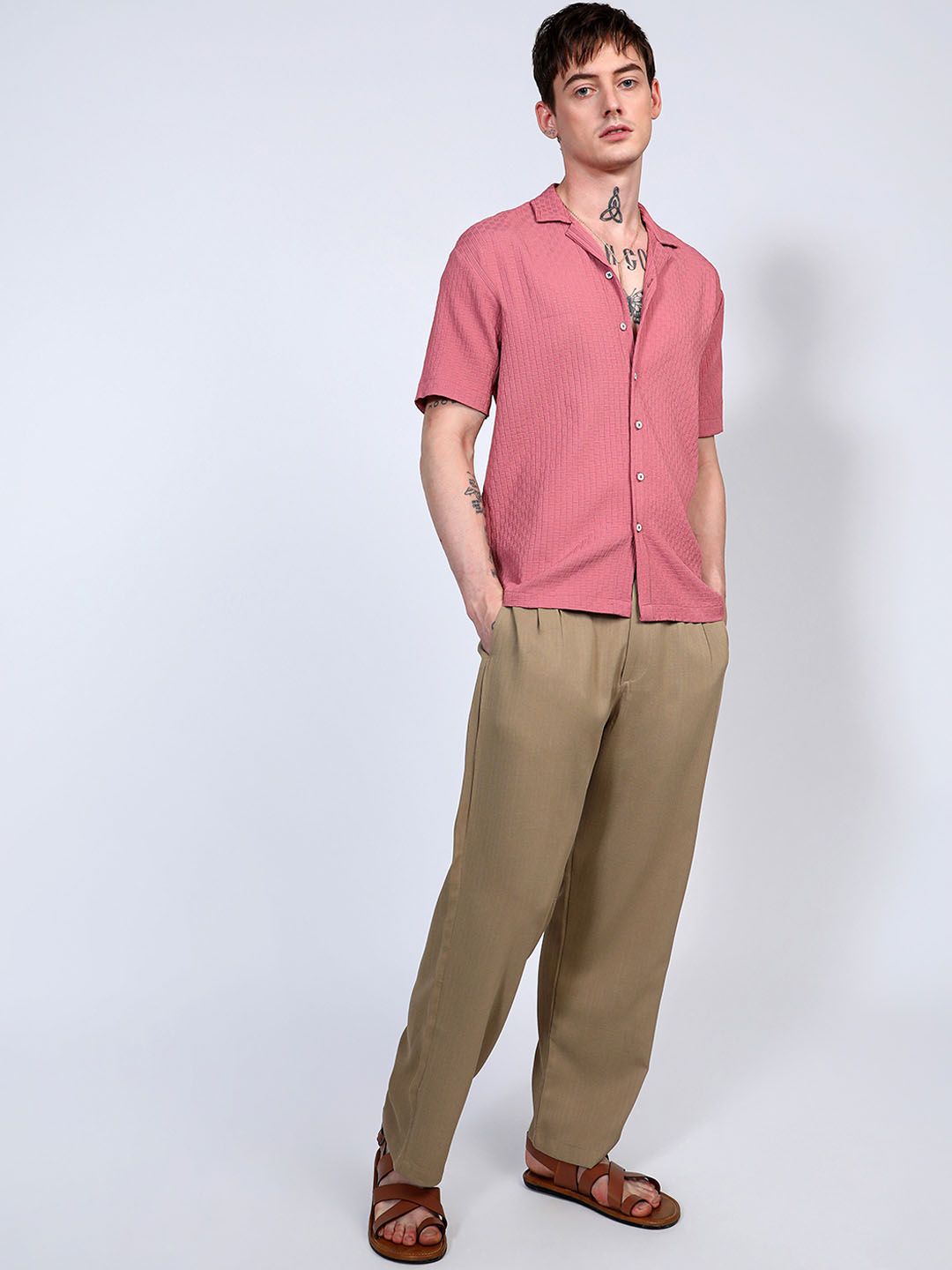 Campus Sutra Men Textured Cuban Collar Casual Shirt