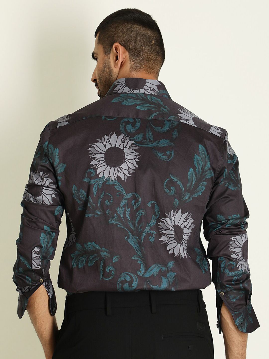 RARE RABBIT Men Silbon Floral Printed Slim Fit Cotton Shirt