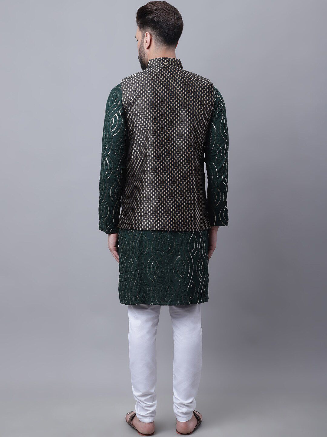SOJANYA Ethnic Motifs Embroidered Sequinned Kurta With Churidar & With Nehru Jacket